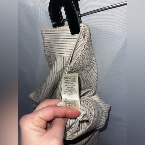 Max Studio Linen Yarn Dye Stripe Pant in Khaki White Black 1X - Picture 5 of 7